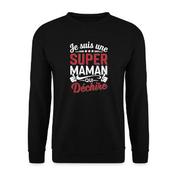 Eine Super-Mama, die reißt - Unisex Pullover - Schwarz - Vorne - Alina (178cm) & Michal (187cm)