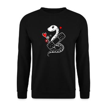 Snake with plasters and hearts - Get well soon - Unisex Sweatshirt - black - Front - Alina (178cm) & Michal (187cm)