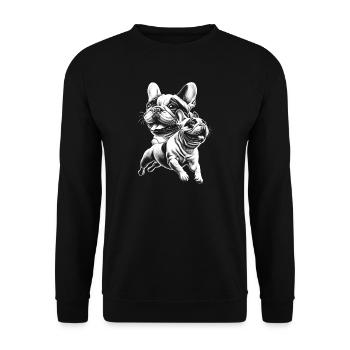 Niedliche Französische Bulldogge im coolen Look - Unisex Pullover - Schwarz - Vorne - Alina (178cm) & Michal (187cm)
