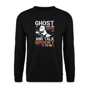 T-shirt fantôme effrayant avec conversation autour d'un café - Sweat-shirt Unisexe - noir - Devant - Alina (178cm) & Michal (187cm)