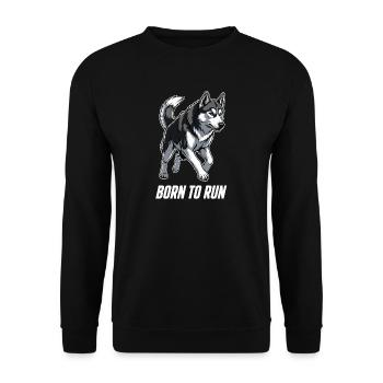 Born to Run Husky Illustration für Husky-Besitzer - Unisex Pullover - Schwarz - Vorne - Alina (178cm) & Michal (187cm)
