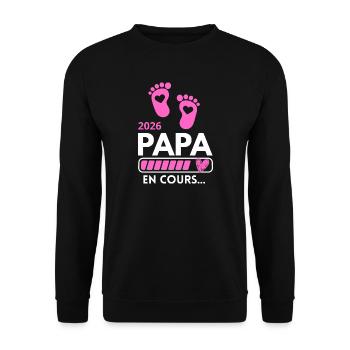 Papa 2026 Humor Familie Schwangerschaft Ankündigung - Unisex Pullover - Schwarz - Vorne - Alina (178cm) & Michal (187cm)