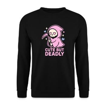 Cute but Deadly – Pastel Grim Reaper Kawaii Design - Unisex Pullover - Schwarz - Vorne - Alina (178cm) & Michal (187cm)