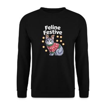 Feline Festive Christmas Cat with Antlers - Unisex Sweatshirt - black - Front - Alina (178cm) & Michal (187cm)