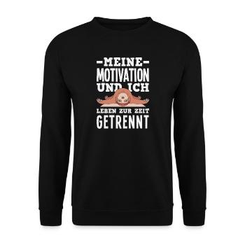 Meine Motivation und Ich - getrennt Faultier - Unisex Pullover - Schwarz - Vorne - Alina (178cm) & Michal (187cm)