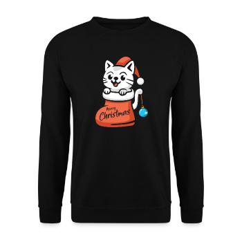 Weihnachtskatze Merry Christmas Cartoon - Unisex Pullover - Schwarz - Vorne - Alina (178cm) & Michal (187cm)