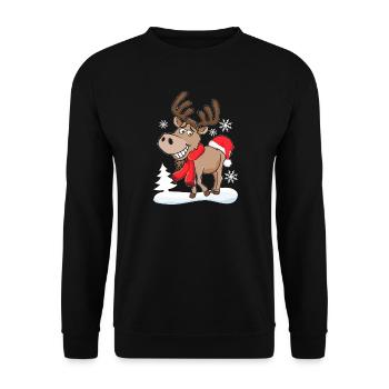 Grinning Cool Reindeer with Santa Hat - Unisex Sweatshirt - black - Front - Alina (178cm) & Michal (187cm)