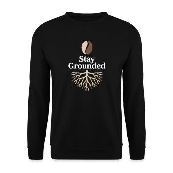 Stay Grounded Kaffeebohne Mit Wurzeln Achtsamkeit - Unisex Pullover - Schwarz - Vorne - Alina (178cm) & Michal (187cm)