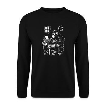 Chimp at the Desk writing a book - Unisex Sweatshirt - black - Front - Alina (178cm) & Michal (187cm)