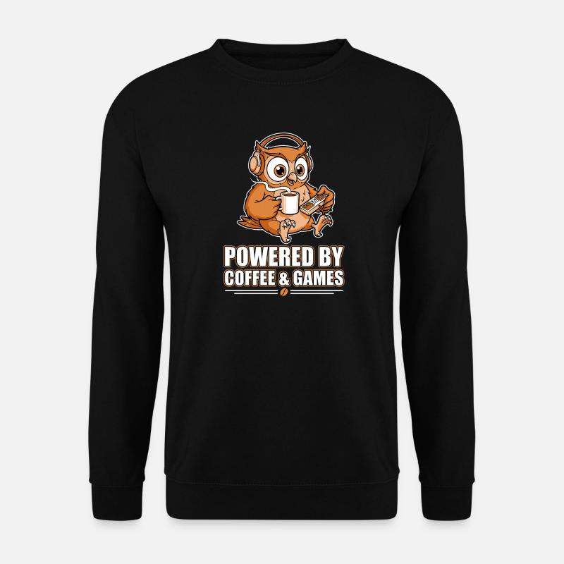 Owl with coffee and games - Unisex Sweatshirt - black