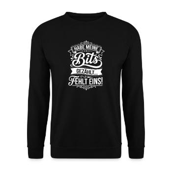 Habe Meine Bits Gezahlt... Fehlt Eins! - Unisex Pullover - Schwarz - Vorne - Alina (178cm) & Michal (187cm)