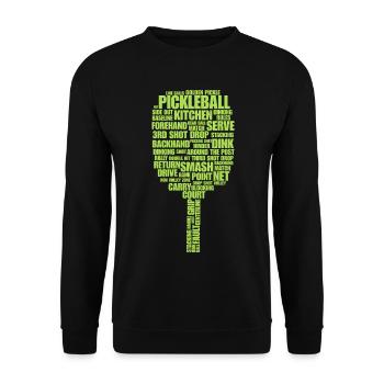 Pickleball-Begriffe Wortkunst – Paddeltypografie - Unisex Pullover - Schwarz - Vorne - Alina (178cm) & Michal (187cm)