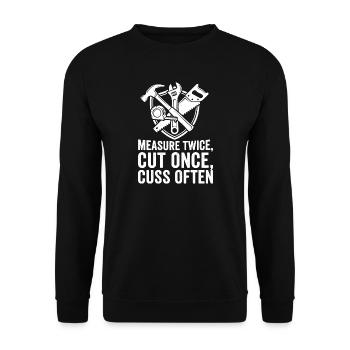 Measure Twice Cut Once Tools Design - Unisex Pullover - Schwarz - Vorne - Alina (178cm) & Michal (187cm)