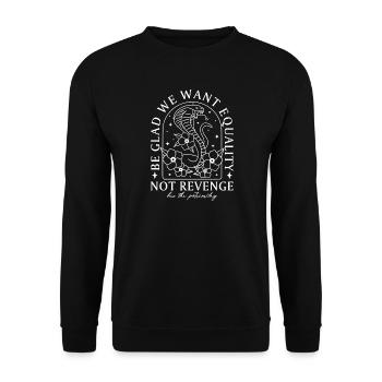 Feminismus Frauenrechte Statement Tattoo Stil - Unisex Pullover - Schwarz - Vorne - Alina (178cm) & Michal (187cm)