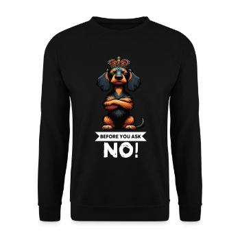 Before You Ask Rauhaardackel Dackel Teckel Tekkel - Unisex Pullover - Schwarz - Vorne - Alina (178cm) & Michal (187cm)
