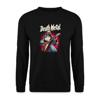 Death Metal Nonne mit Gitarre – Metal Shirt - Unisex Pullover - Schwarz - Vorne - Alina (178cm) & Michal (187cm)