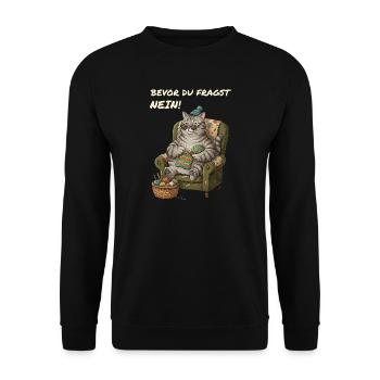 Lustiger Spruch Katze Häkelt - Unisex Pullover - Schwarz - Vorne - Alina (178cm) & Michal (187cm)