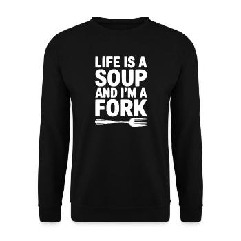 La vie est une soupe et je suis une fourchette - Sweat-shirt Unisexe - noir - Devant - Alina (178cm) & Michal (187cm)