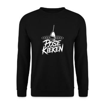 Fischen Pose Humor - Unisex Pullover - Schwarz - Vorne - Alina (178cm) & Michal (187cm)