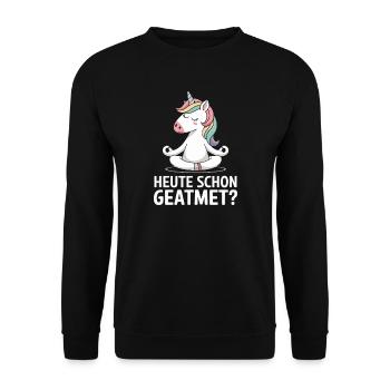  Heute Schon Geatmet Einhorn Yoga Meditation - Unisex Pullover - Schwarz - Vorne - Alina (178cm) & Michal (187cm)