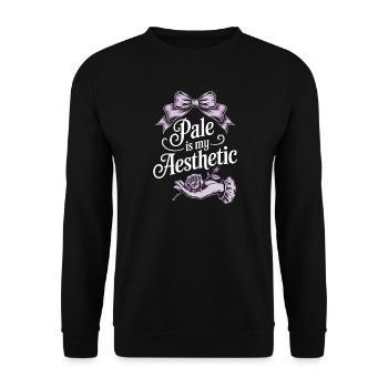 Blasse ästhetische Schrift mit Schleife - Unisex Pullover - Schwarz - Vorne - Alina (178cm) & Michal (187cm)