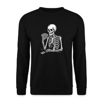 Skeleton Gamble Spielkarten - Unisex Pullover - Schwarz - Vorne - Alina (178cm) & Michal (187cm)
