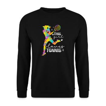 This Girl Loves Tennis Splash - Unisex Sweatshirt - black - Front - Alina (178cm) & Michal (187cm)