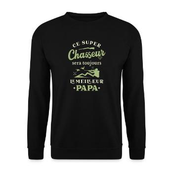 Papa Chasseur, Chasse Vintage Humour - Sweat-shirt Unisexe - noir - Devant - Alina (178cm) & Michal (187cm)