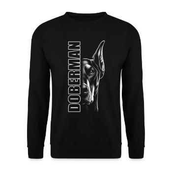 Portrait du doberman avec lettrage vertical - Sweat-shirt Unisexe - noir - Devant - Alina (178cm) & Michal (187cm)