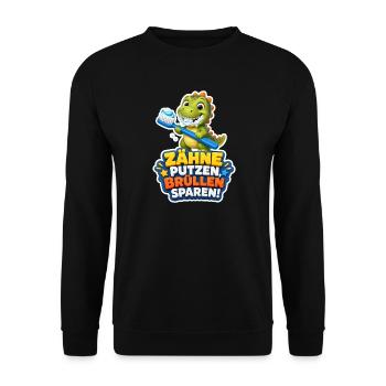 Dino Zähne putzen Brüllen sparen Spruch Kinder - Unisex Pullover - Schwarz - Vorne - Alina (178cm) & Michal (187cm)