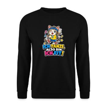 Tanzende Katze Fit Musik Sport Comic Spruch Cool - Unisex Pullover - Schwarz - Vorne - Alina (178cm) & Michal (187cm)