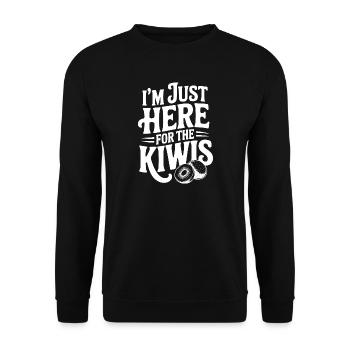 Ich bin nur wegen der Kiwis hier. - Unisex Pullover - Schwarz - Vorne - Alina (178cm) & Michal (187cm)