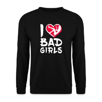 I love Bad Girls - Herz mit Tänzerin Silhouette - Unisex Pullover - Schwarz - Vorne - Alina (178cm) & Michal (187cm)