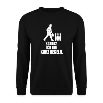Schatz ich bin kurz Kegeln – Kegler Ehemann - Unisex Pullover - Schwarz - Vorne - Alina (178cm) & Michal (187cm)