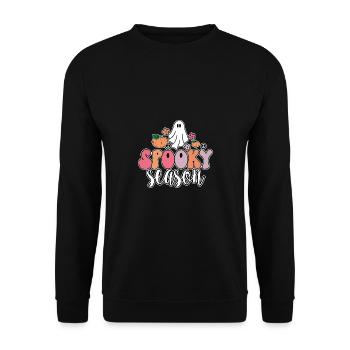 Spooky Season Kürbis Spinne Geister Halloween - Unisex Pullover - Schwarz - Vorne - Alina (178cm) & Michal (187cm)