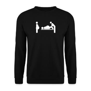 Geburtsmomente in schlichten Silhouetten - Unisex Pullover - Schwarz - Vorne - Alina (178cm) & Michal (187cm)