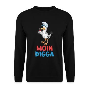 Moin Digga Nordsee Ostsee Norddeutschland Strand - Unisex Pullover - Schwarz - Vorne - Alina (178cm) & Michal (187cm)