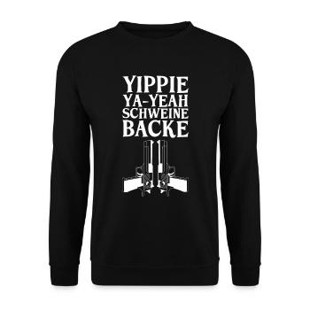 Yippie Ya Yeah Schweinebacke Geschenk - Unisex Pullover - Schwarz - Vorne - Alina (178cm) & Michal (187cm)