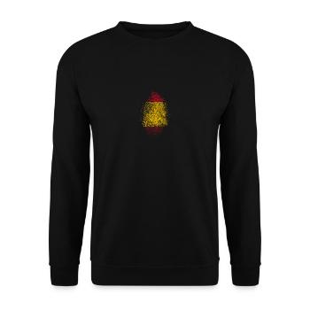 Spanien Flagge Fingerabdruck Nationalfarben - Unisex Pullover - Schwarz - Vorne - Alina (178cm) & Michal (187cm)