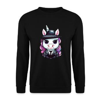 Cooles Gangster-Einhorn - Unisex Pullover - Schwarz - Vorne - Alina (178cm) & Michal (187cm)