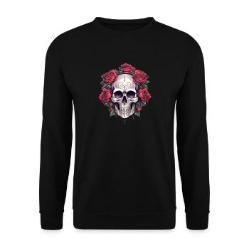 Gothic Skull and Roses Graphic Art - Unisex Sweatshirt - black - Front - Alina (178cm) & Michal (187cm)