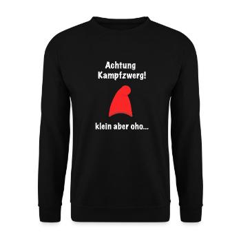 Achtung Kampfzwerg! Klein aber ohoo... "Zwerghut" - Unisex Pullover - Schwarz - Vorne - Alina (178cm) & Michal (187cm)