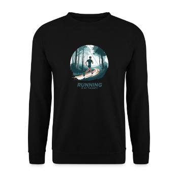 La course à pied est ma thérapie – Courir dans la nature - Sweat-shirt Unisexe - noir - Devant - Alina (178cm) & Michal (187cm)