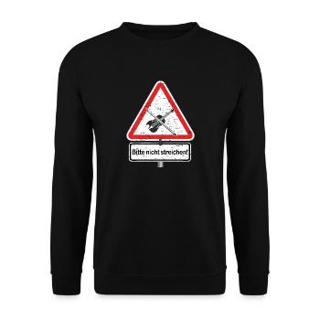 Achtung Geige - bitte nicht streichen! - Unisex Pullover - Schwarz - Vorne - Alina (178cm) & Michal (187cm)