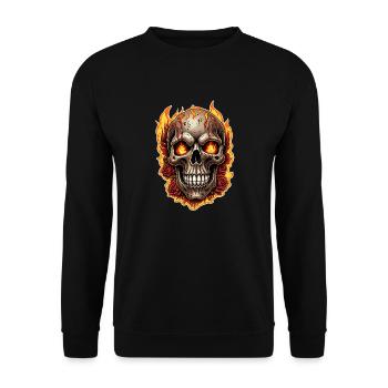 Skull mit Feuer und roten Rosen brennender Skull - Unisex Pullover - Schwarz - Vorne - Alina (178cm) & Michal (187cm)