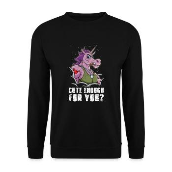 Cute Enough For You? Hartes Einhorn mit Muskeln - Unisex Pullover - Schwarz - Vorne - Alina (178cm) & Michal (187cm)
