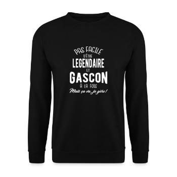 Pas facile d'être Gascon et légendaire - Sweat-shirt Unisexe - noir - Devant - Alina (178cm) & Michal (187cm)