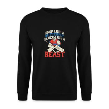 Eishockey Torhüter Keeper Goalkeeper Geschenk - Unisex Pullover - Schwarz - Vorne - Alina (178cm) & Michal (187cm)