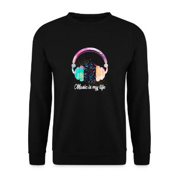 Musik ist mein Leben - Unisex Pullover - Schwarz - Vorne - Alina (178cm) & Michal (187cm)