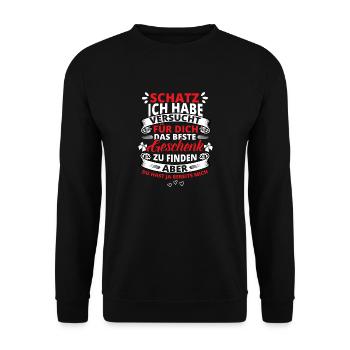 Schatz Schatzi beste Geschenk mich Paare Spruch - Unisex Pullover - Schwarz - Vorne - Alina (178cm) & Michal (187cm)